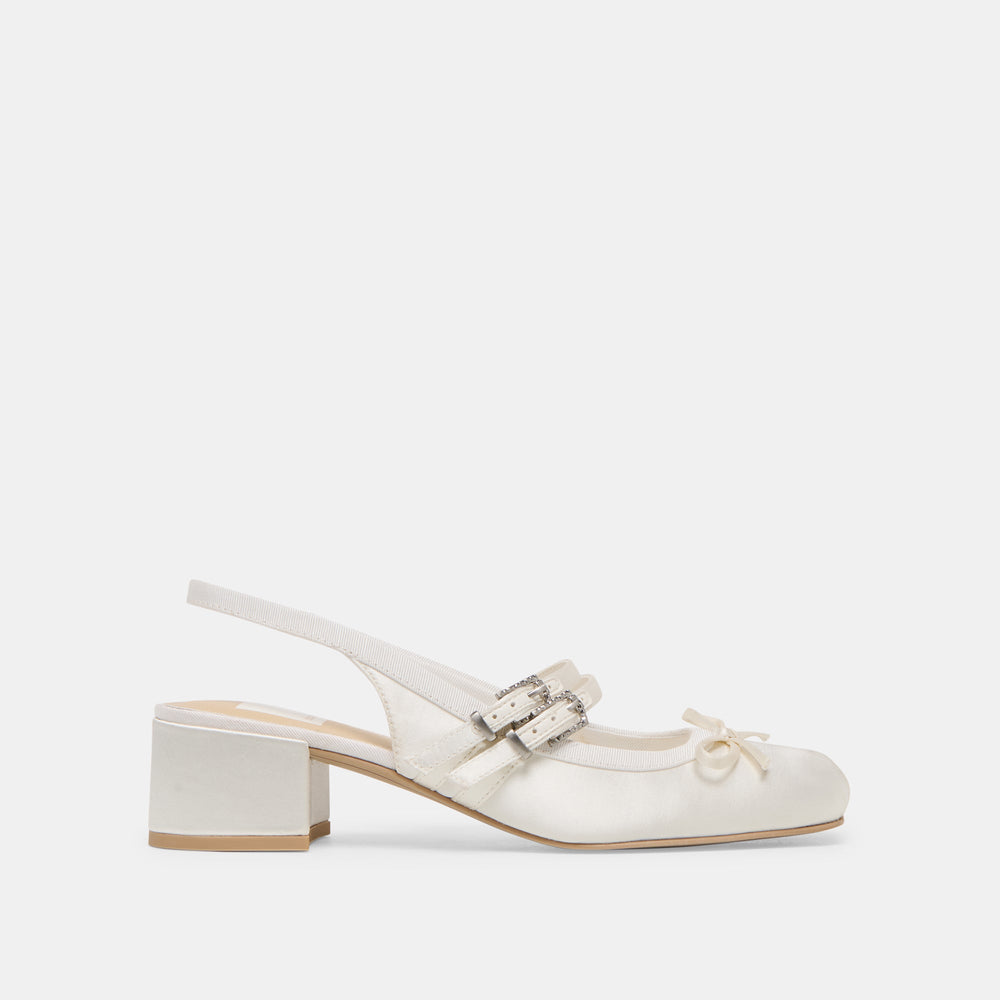 Loris True White Satin Heels / Dolce Vita