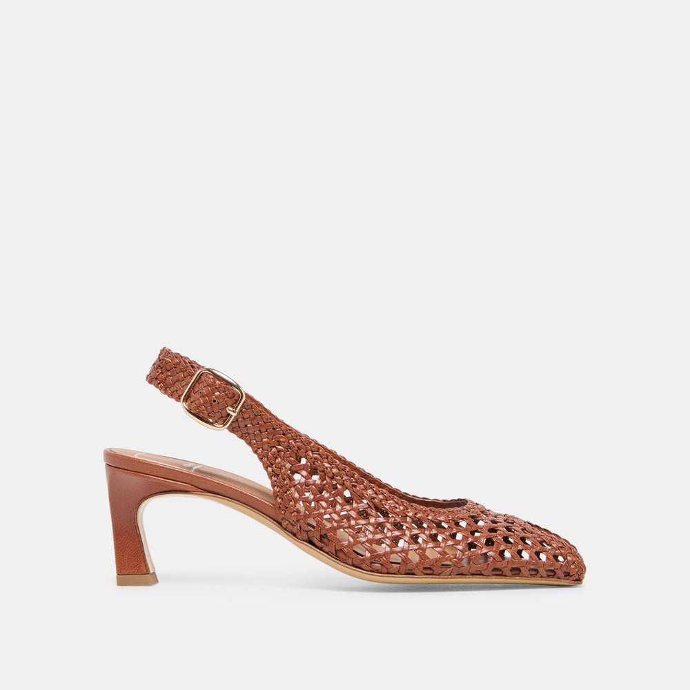 REMLA Tan Woven Leather Peep-Toe Kitten Heel / Dolce Vita