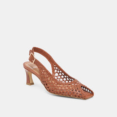 REMLA Tan Woven Leather Peep-Toe Kitten Heel / Dolce Vita