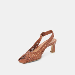 REMLA Tan Woven Leather Peep-Toe Kitten Heel / Dolce Vita
