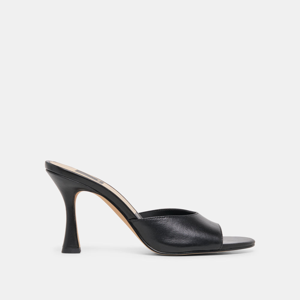 ROSHA Black Leather Open-Toe Mule Heels / Dolce Vita