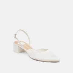Carel Wide True White Satin Heels / Dolce Vita