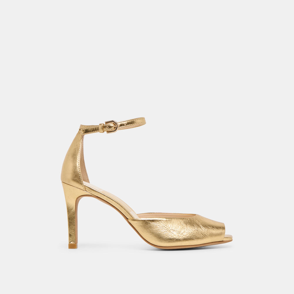 Serlo Gold Crinkle Patent Heels / Dolce Vita