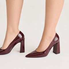 Misty Burgundy Croco Embossed Leather Heels / Dolce Vita