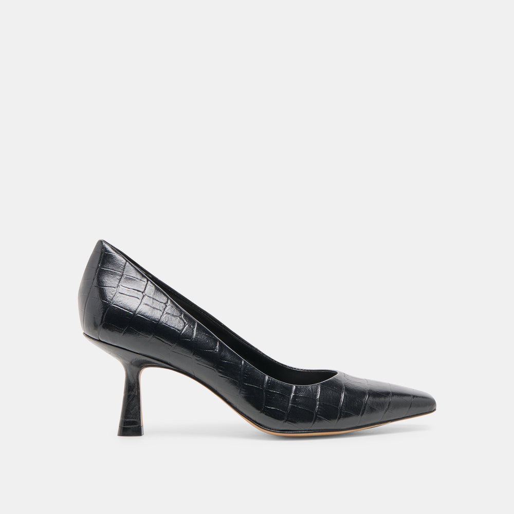 Briona Noir Croco Embossed Leather Heels / Dolce Vita