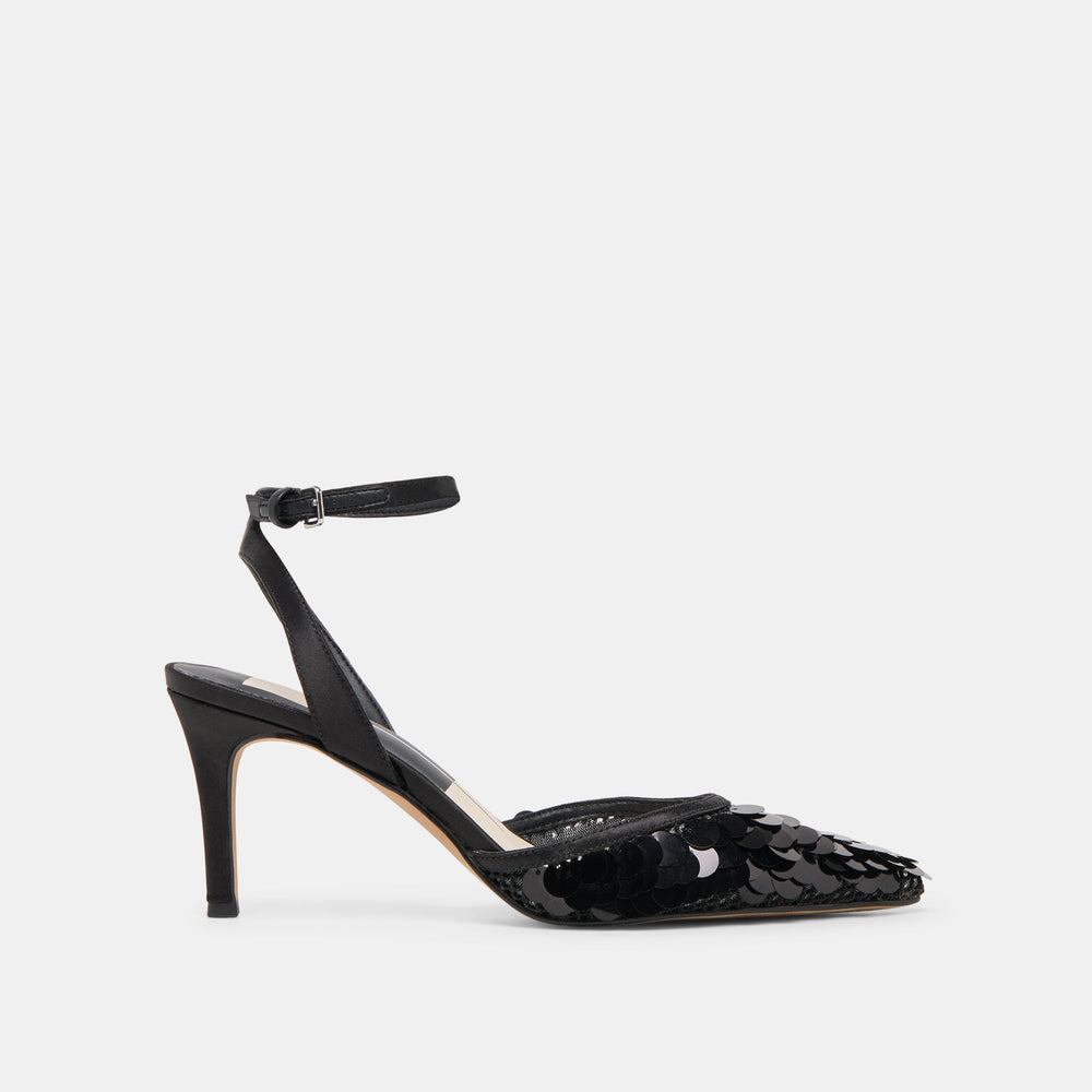 Elizza Confetti Onyx Woven Mesh Heels / Dolce Vita