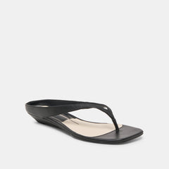 GIZEL Black Leather Thong Square-Toe Sandals / Dolce Vita