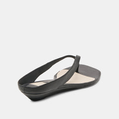 GIZEL Black Leather Thong Square-Toe Sandals / Dolce Vita