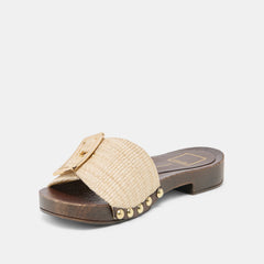 SHERY Natural Raffia Open-Toe Buckle Wood Sole Sandals / Dolce Vita
