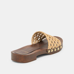 SADIE Tan Raffia Wood Sole Open-Toe Sandals / Dolce Vita