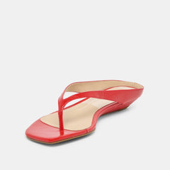 GIZEL Red Crinkle Patent Thong Square-Toe Sandals / Dolce Vita