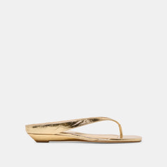 GIZEL Gold Crinkle Patent Thong Square-Toe Sandals / Dolce Vita
