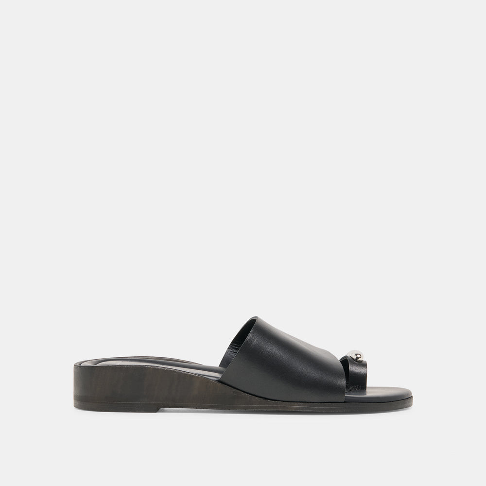 MOXY Black Leather Metal Detail Open-Toe Sandals / Dolce Vita