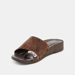 MOXY Dk Brown Suede Metal Detail Open-Toe Sandals / Dolce Vita