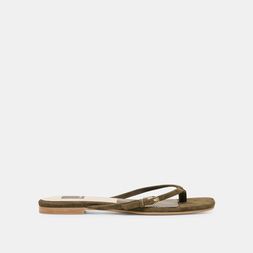 MALTA Dk Olive Suede Buckle Flip-Flop Sandals / Dolce Vita