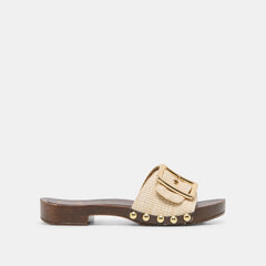 SHERY Natural Raffia Open-Toe Buckle Wood Sole Sandals / Dolce Vita