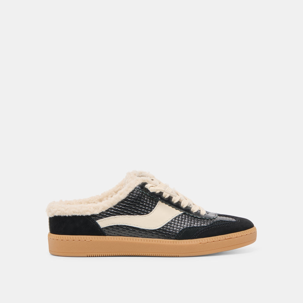 Notice Slide Plush Black Woven Leather Sneakers / Dolce Vita
