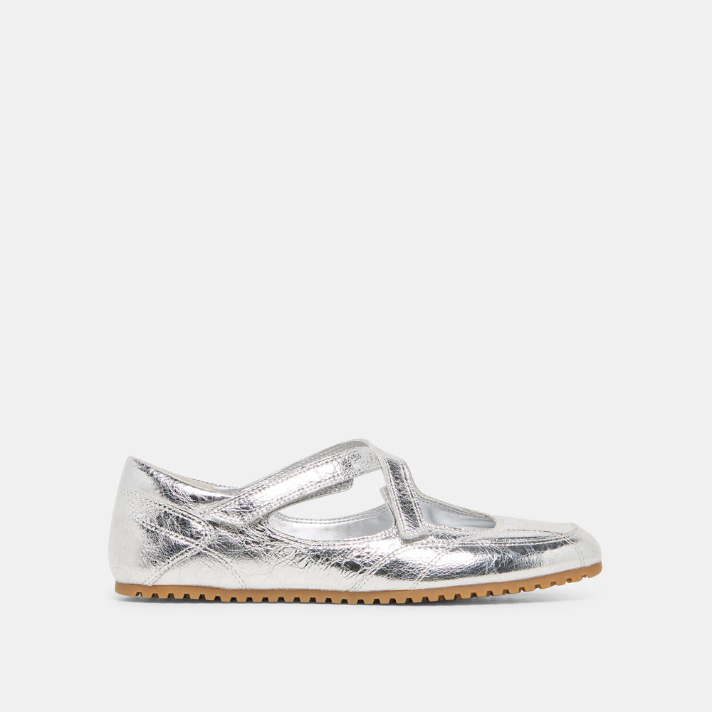 YONO Silver Distressed Leather Ballet Sneaker Flats / Dolce Vita