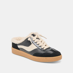 Notice Slide Plush Black Woven Leather Sneakers / Dolce Vita
