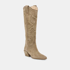 LUNI Taupe Suede Knee-High Pointed Toe Western Boots / Dolce Vita