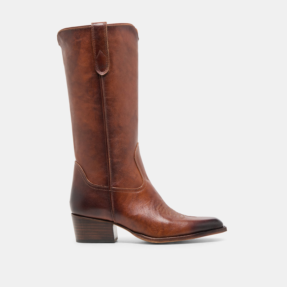 VIGLA Chestnut Leather Pointed-Toe Western Boots / Dolce Vita