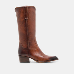 VIGLA Chestnut Leather Pointed-Toe Western Boots / Dolce Vita