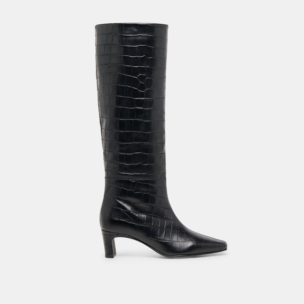 Trixi Noir Croco Embossed Leather Boots / Dolce Vita