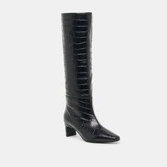 Trixi Noir Croco Embossed Leather Boots / Dolce Vita