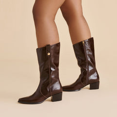 Vern Chocolate Leather Wide Calf Boots / Dolce Vita