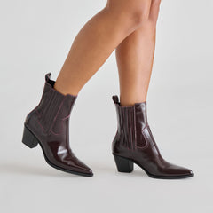 Slim Mulberry Crinkle Patent Booties / Dolce Vita