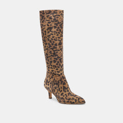 Aldy Brown Leopard Printed Suede Wide Calf Boots / Dolce Vita