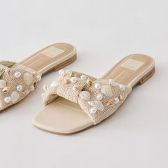 Lizza Oatmeal Beaded Raffia Sandals / Dolce Vita