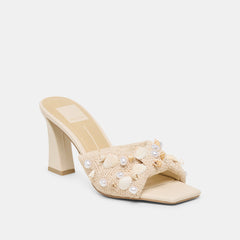 Tylah Oatmeal Beaded Raffia Heels / Dolce Vita