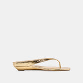 GIZEL Gold Crinkle Patent Thong Square-Toe Sandals / Dolce Vita