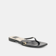 MALTA Black Leather Buckle Flip-Flop Sandals / Dolce Vita