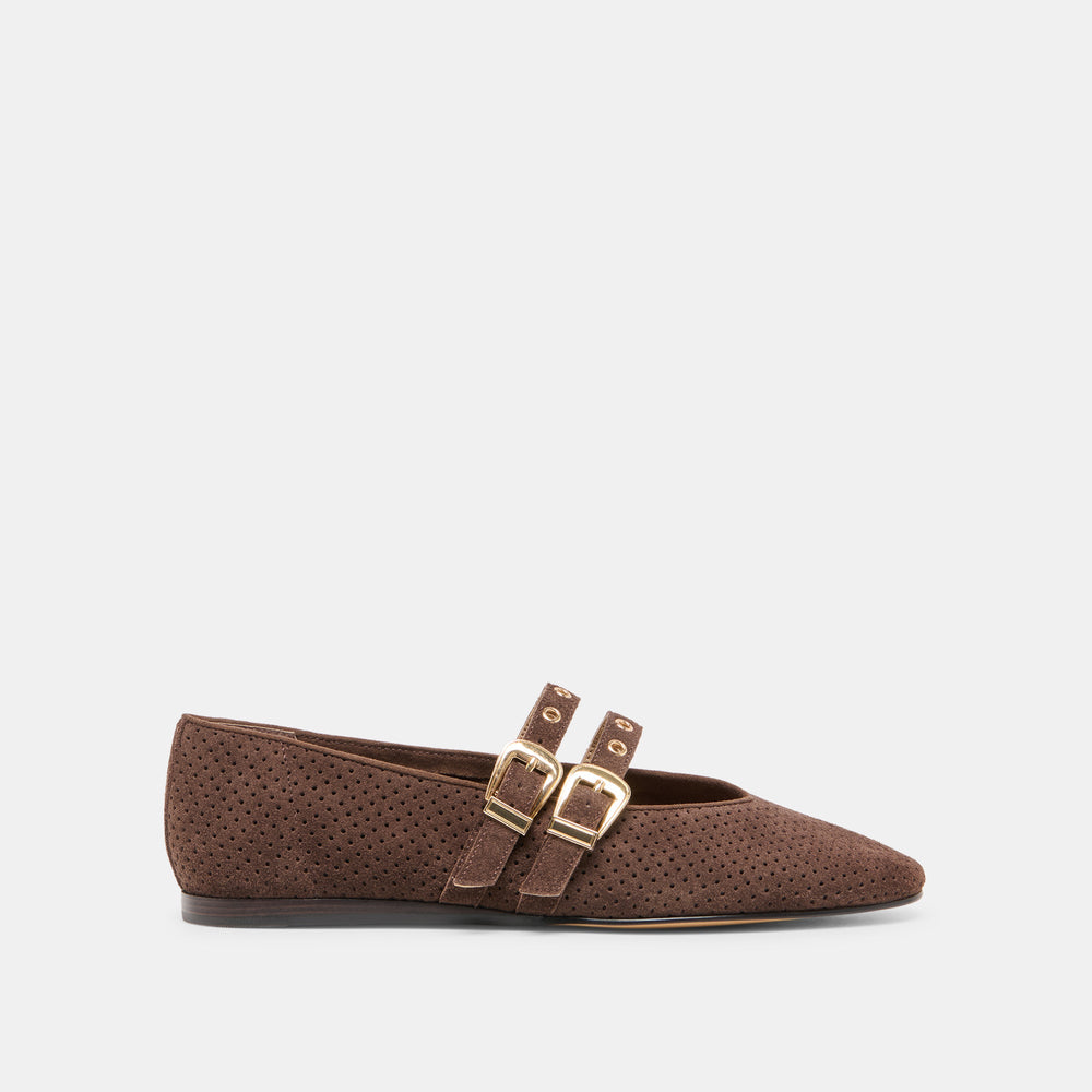 Baylee Grommet Dk Brown Perforated Suede Ballet Flats / Dolce Vita