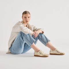 Notice Lace Platinum Distressed Leather Sneakers / Dolce Vita