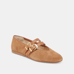 Baylee Wide Pecan Perforated Suede Ballet Flats / Dolce Vita