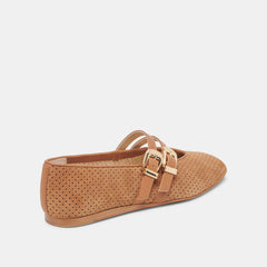 Baylee Wide Pecan Perforated Suede Ballet Flats / Dolce Vita