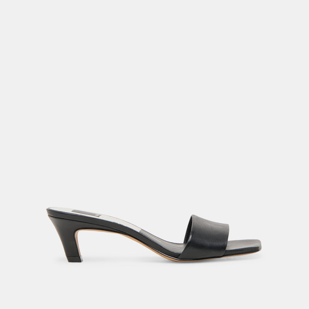 Rexa Wide Black Leather Heels / Dolce Vita