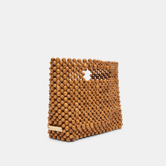 LINZY Natural Wood Top-Handle Handbag with Crossbody Strap / Dolce Vita