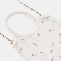 SYLVENE PEARL White Mesh Removable Crossbody Handbag / Dolce Vita