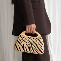 Maelie Black Natural Zebra Raffia Handbag / Dolce Vita