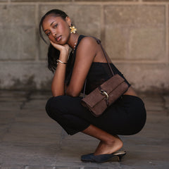Alice Chocolate Suede Shoulder Bag / Dolce Vita
