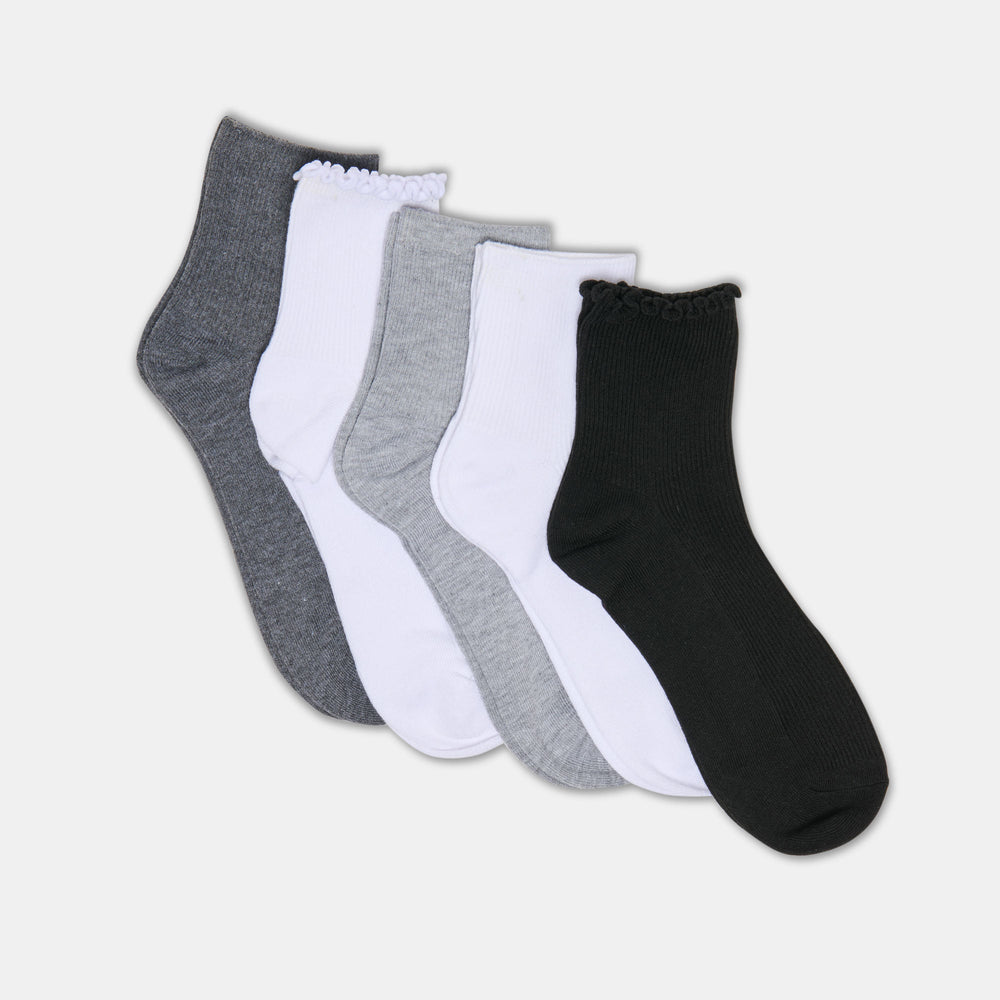 5-Pack Lettuce Edge White Grey Anklet Socks / Dolce Vita