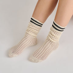 Pointelle Striped Black White Knee High Sock / Dolce Vita