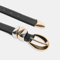 Mixed Metal Black Buckle Belt / Dolce Vita