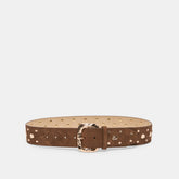 Rectangle Buckle Brown Suede Gold Studded Belt / Dolce Vita