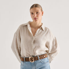 Rectangle Buckle Brown Suede Gold Studded Belt / Dolce Vita
