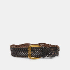 Western Espresso Woven Leather Belt with Silver Buckle / Dolce Vita